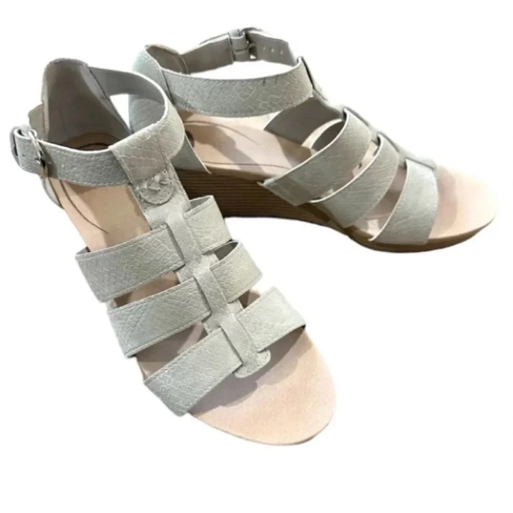 Dr. Scholl's Women's Wedge Sandal Faux Leather Grey Snake Print Size 10M GUC